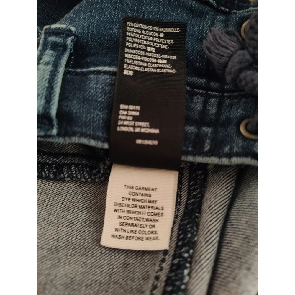 We The Free People Lace Up Dark Denim Jeans Bootcut Raw Hem Rough Size 25 - Picture 8 of 9